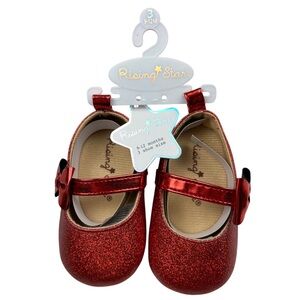 Rising Star Red Glitter Bow Slipper Ballet Flat Infant Shoe - Size 9-12M
